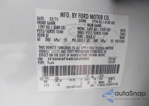 2011 Ford Explorer Limited z USA, uszkodzony, nr VIN 1FMHK8F84BGA26969